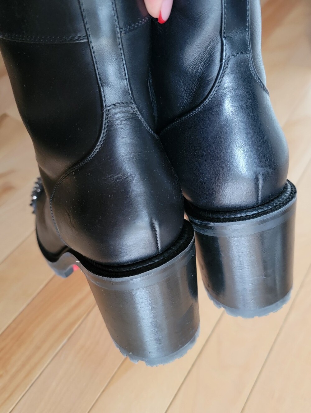 Christian Louboutin Black Leather Lace-Up Studded Ankle Boots Size 36. 5 - Picture 13 of 15